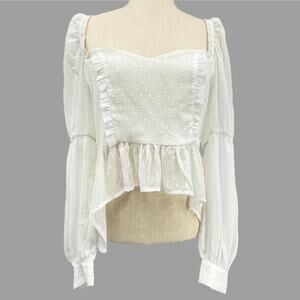ACOA Sweetheart Peplum Puff Sleeve Y2K Top Women's L White Fairy Ruffled Cropped